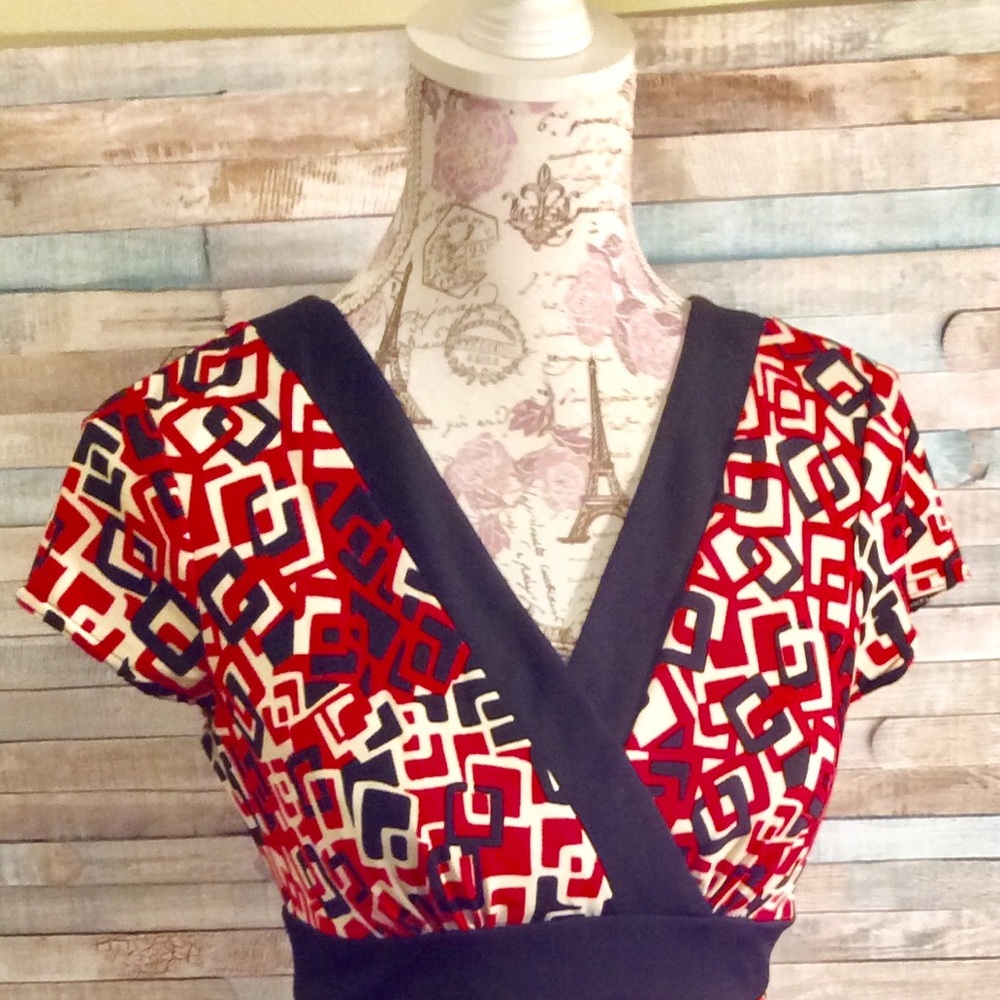 Dress Barn 6 6P Faux Wrap Dress Red & Black M